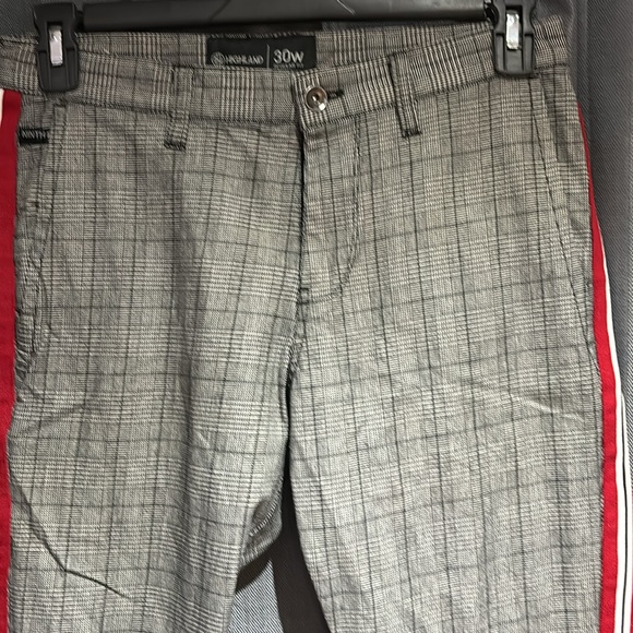 Men’s Highland Gray Plaid Pants with Red Stripe-Regular Fit - Picture 2 of 5